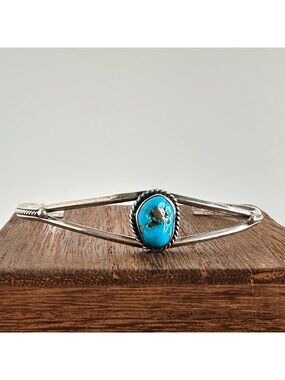 Randall Joe Tom Navajo Sterling Silver Turquoise Stacker Cuff Bracelet Signed